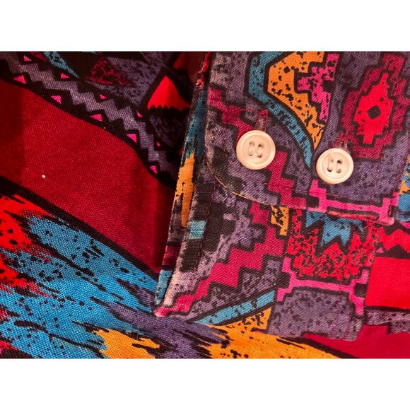 VTG Wrangler 15.5 34 Western Shirt Aztec Cowboy Cut X Long Tails Rodeo Southwest - Picture 4 of 7